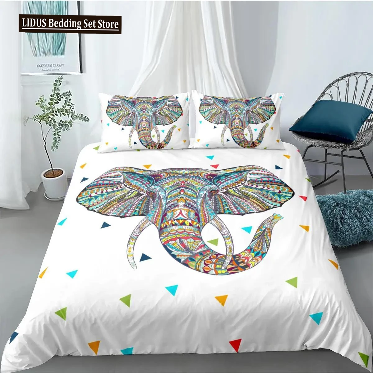 

Elephant Duvet Cover Set Bohemian Style Decorative Quilt Cover Set Soft Microfiber Double Queen King Size Polyester Bedding Set