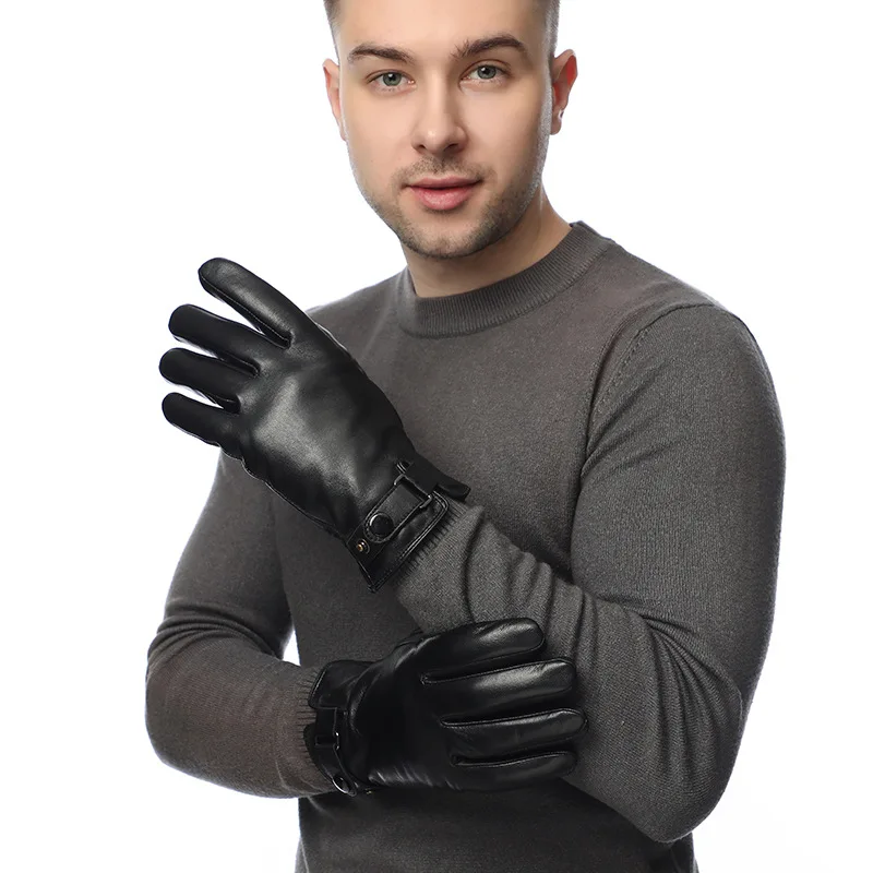 Wholesale Business Casual Autumn and Winter Men's Sheepskin Touch Screen Leather Gloves Soft Warm Fleece Thickened Winter