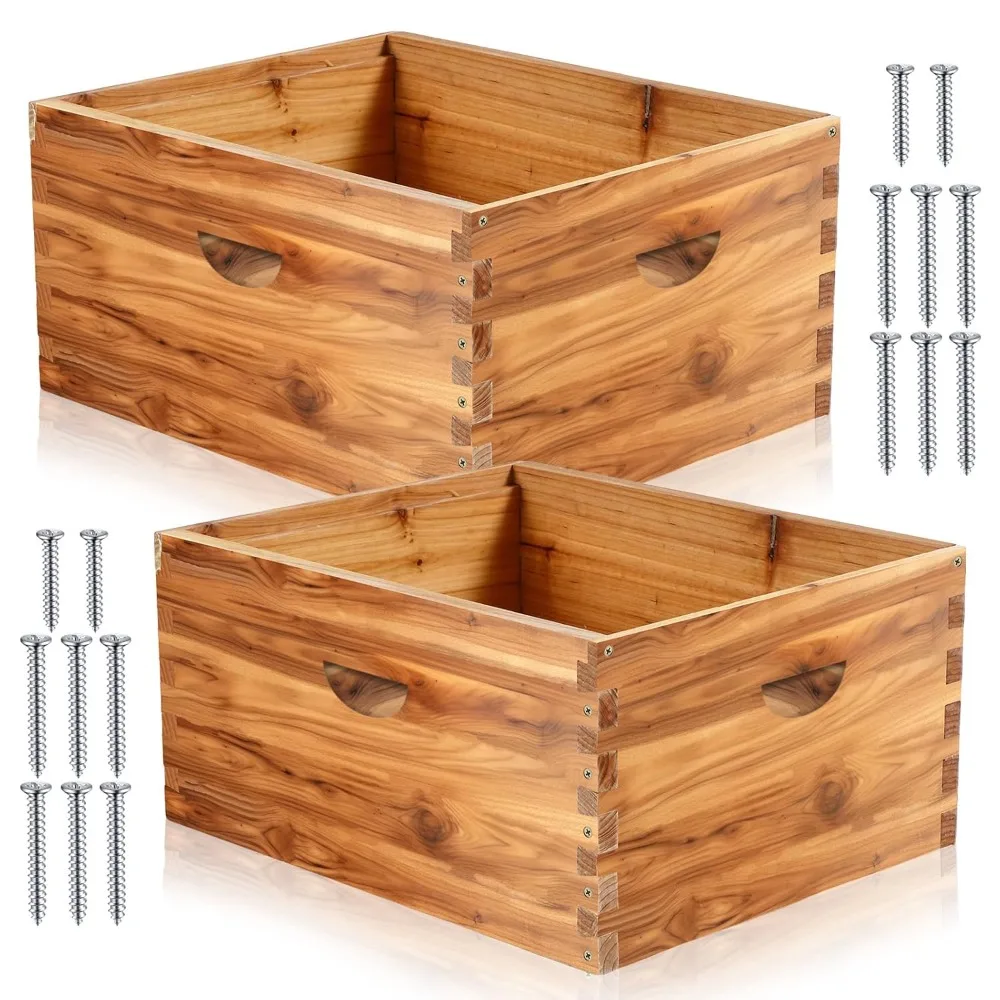 

2 Pieces Deep Bee Box for 10 Frame Unassembled Hive Brood Box with Wax Coating,Beekeeping Brood Boxes with Screws,Dipped in Bees