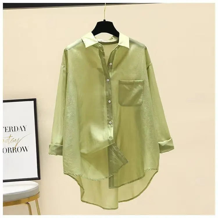 2025 New Fashionable Summer Loose-Fit Sun-Protective Jacket Chiffon Long Sleeve Breathable Women's Shirt with Button Style Wh5
