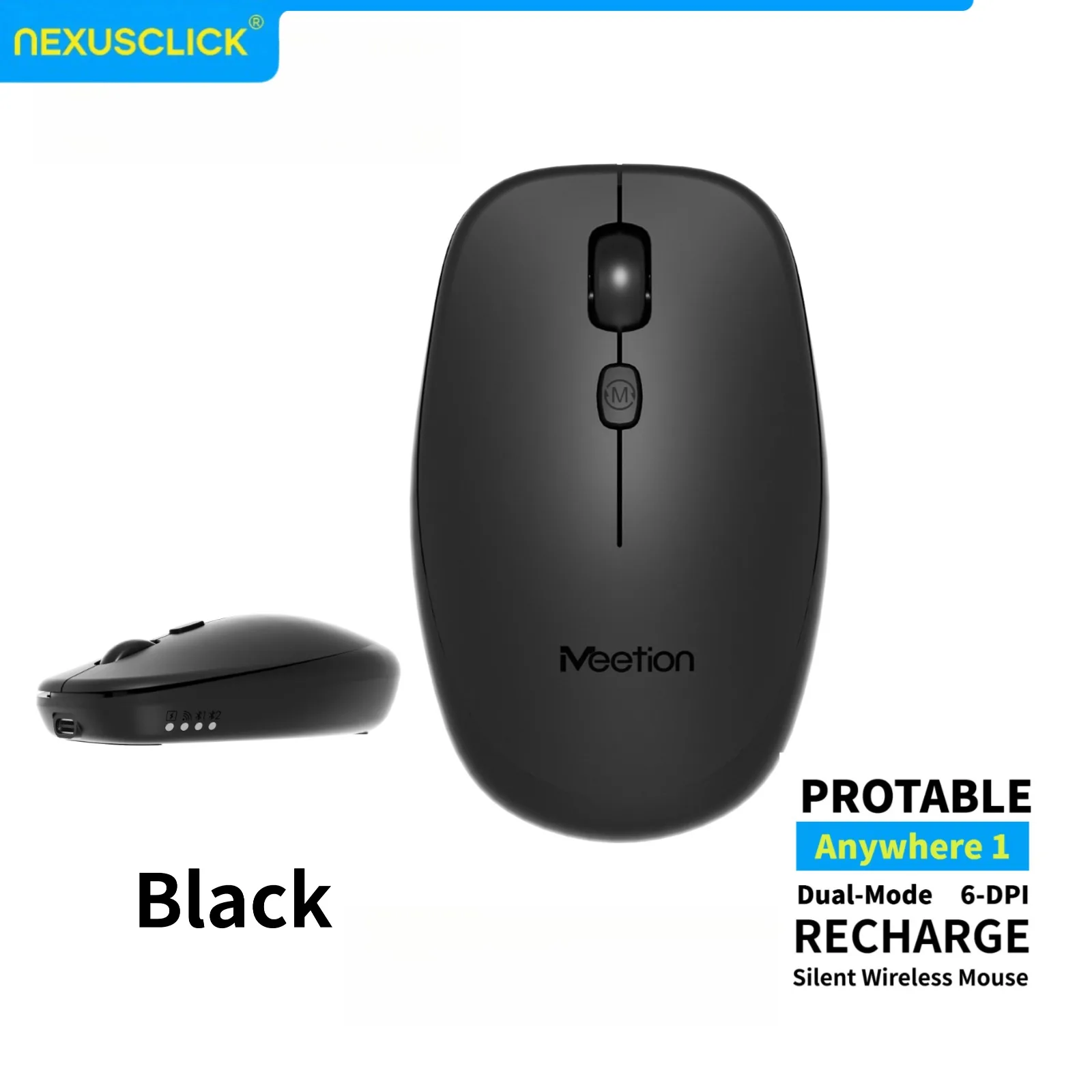 NexusClick Rechargeable Silent Wireless Mouse,Dual Mode 6‑Level Adjustable DPI,500mAh Battery Lightweight Mice for Office MacOS
