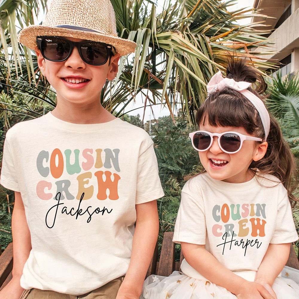 Personalized Cousin Crew Kids Shirt Retro Custom Name Cousins Matching T-shirt Child Summer Short Sleeve Tee Toddler Clothes Top