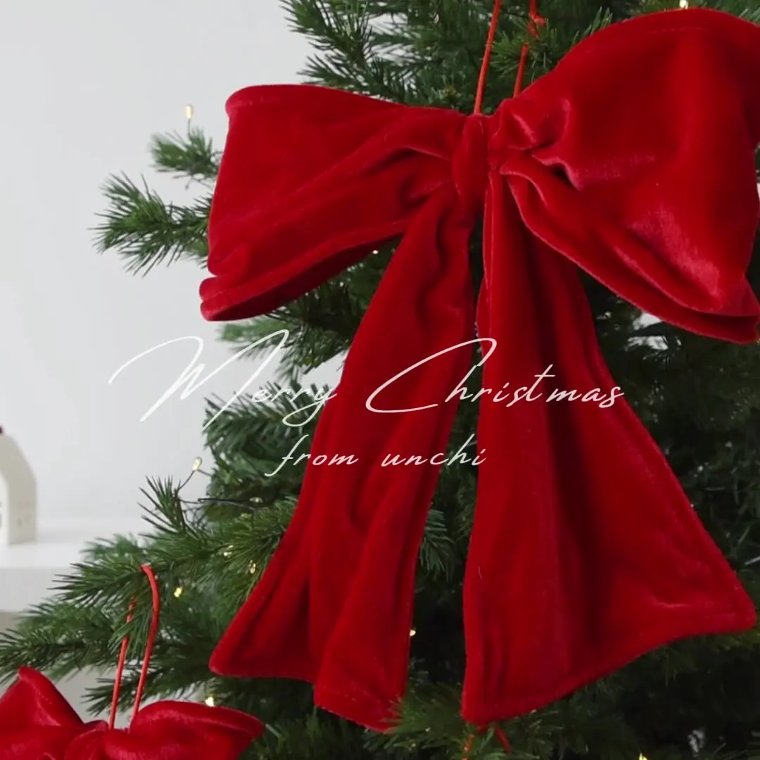 Christmas Bow Decoration Deformable Velvet Wine Red Bow Knot Hanging Ornaments DIY Xmas Trees Pendant New Year Party Home Decor