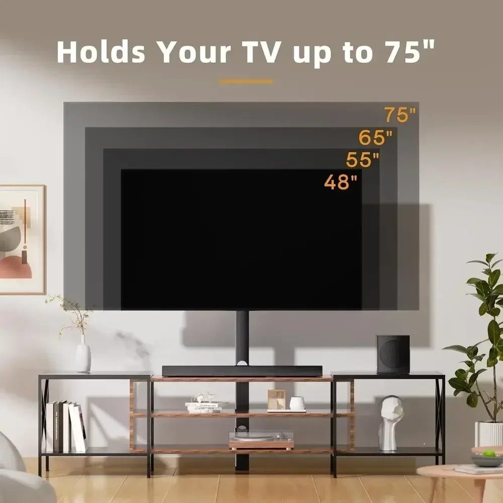 Adjustable 3-Tier TV Stand with LED Lights and Storage for 32-85 TVs