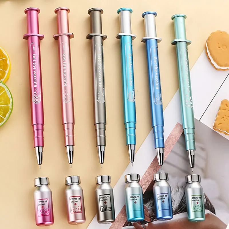 24Pcs New Version Vaccine Shaped Gel Pen Luminous Syringe Neutral Pen Nurse Pen 