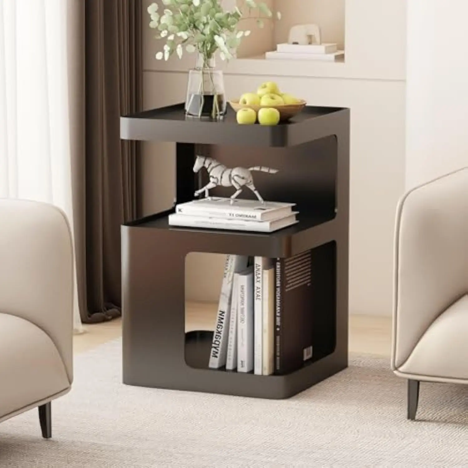 

Black Modern Side Table, 3-Tier Metal Nightstand with Storage, End Table Living Room, Small Night Stand for Bedroom, Bedside Ta