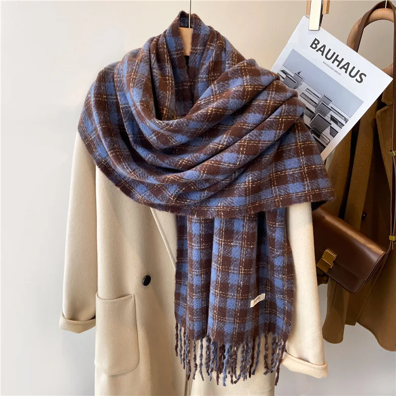 Women Plaid Scarf Winter Cashmere Imitation New Thick Warm Long Tassel Shawl Fashion Vintage Bufandas Panuelos Wrap Hijab Muslim