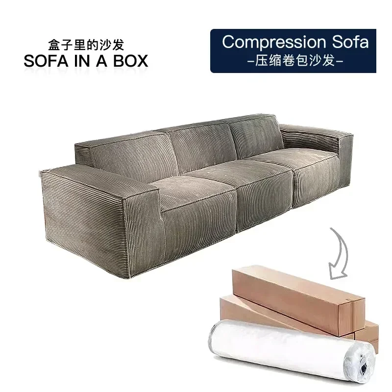 Cross-border Compression Sofa Corduroy Compression Roll Bag Sofa Small Apartment Straight Row Full Sponge Vacuum Compression Sof