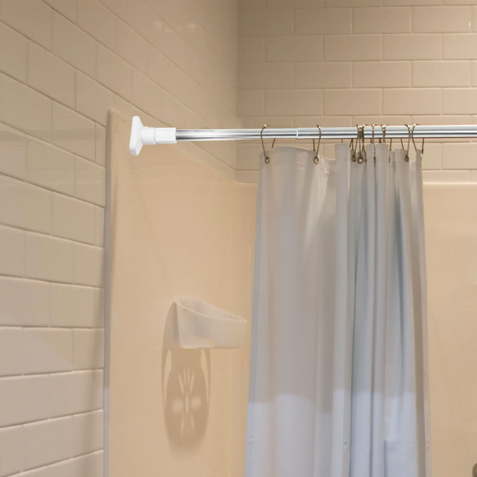 

1Pcs Stainless Steel Bath Curtain Rod No Punching Telescopic Design Silver White Adjustable for Home Shower Clothes Drying