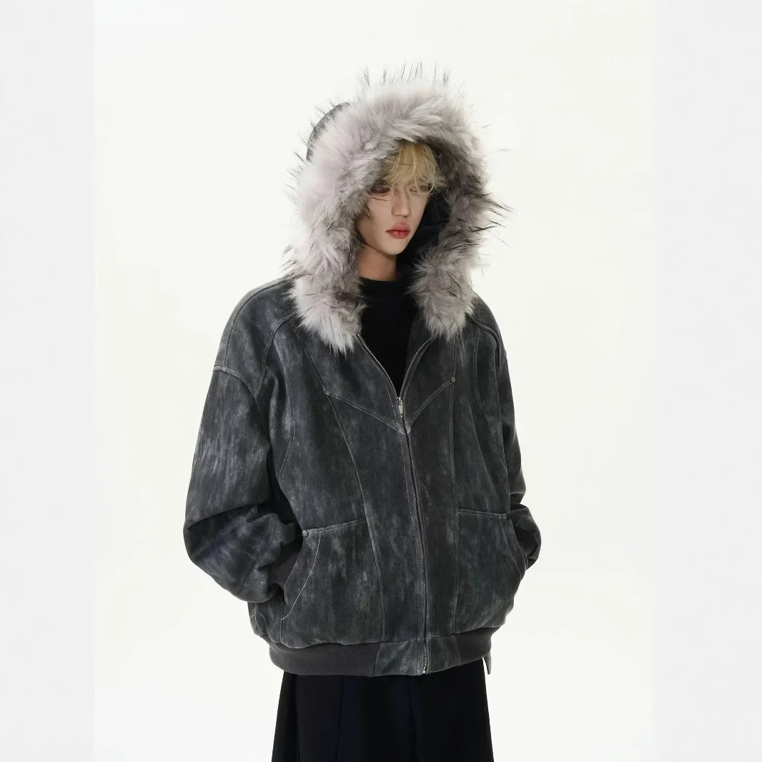 Pop Autumn Winter American New Fashion Male Parkas Tops Men's Tie Dye Casual Trendy Simple Basic Long Sleeve Hooded Quilted Coat