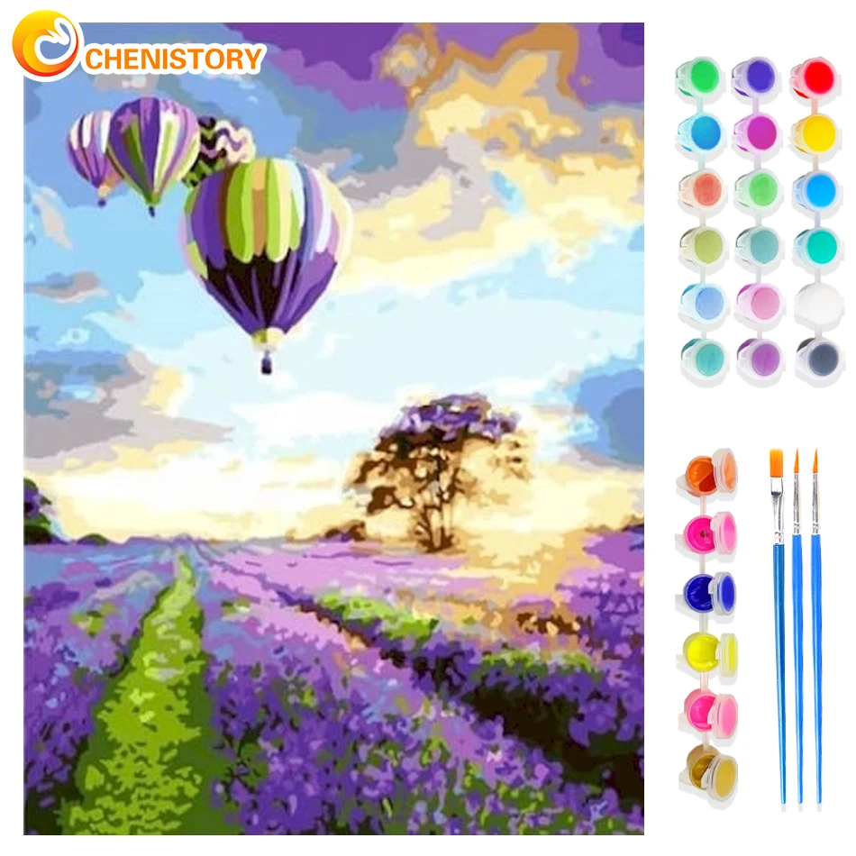 CHENISTORY Oil Painting By Number Landscape For Adults Picture By Numbers Lavender Flower Acrylic Paint Home Decoration DIY Gift