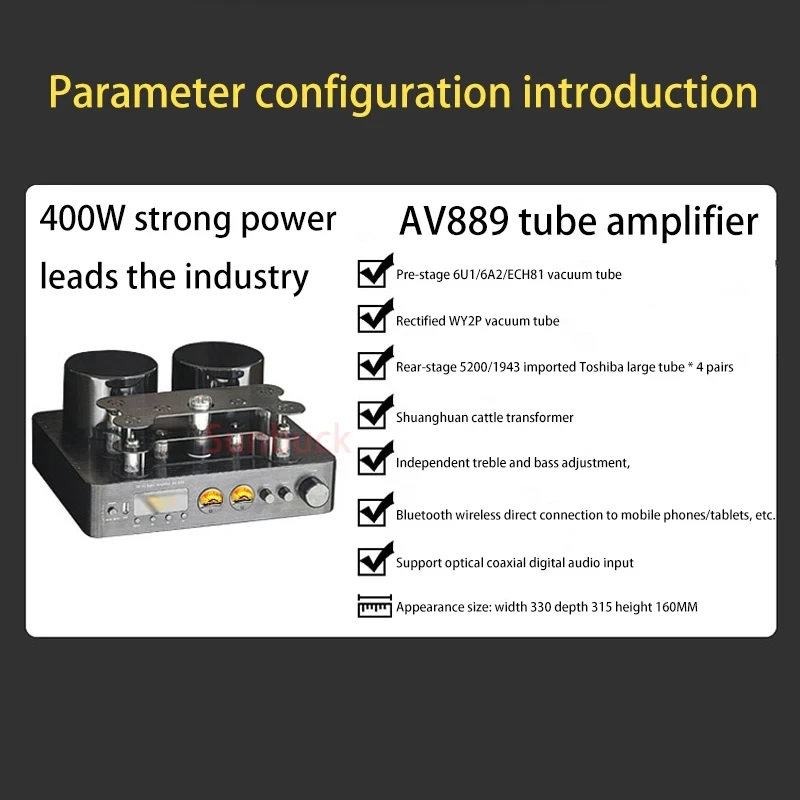 Sunbuck 200 واط + 200 واط 2.0 قناة بلوتوث المعدل WY2P 6U1 6A2 ECH81 hifi مُضخّم صوت 5200 1943 مضخم رقمي
