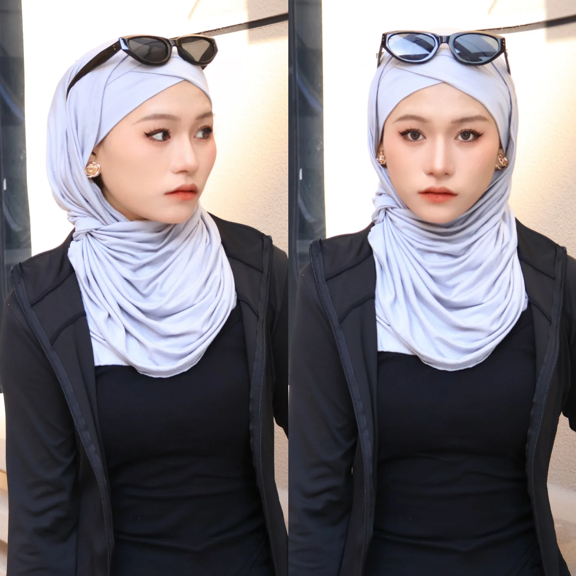 Forehead Cross Strap Convenience Scarf Modal Solid Color Long Scarves for Women Shawl Hat Muslim Hijab Head Wrap Bandanas Turban