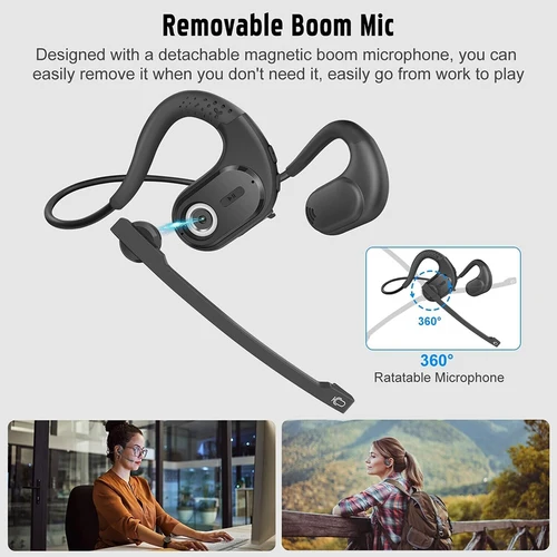 Auriculares Bluetooth con oreja colgante, auriculares inalámbricos deportivos impermeables con micrófono extraíble Bluetooth 5,3