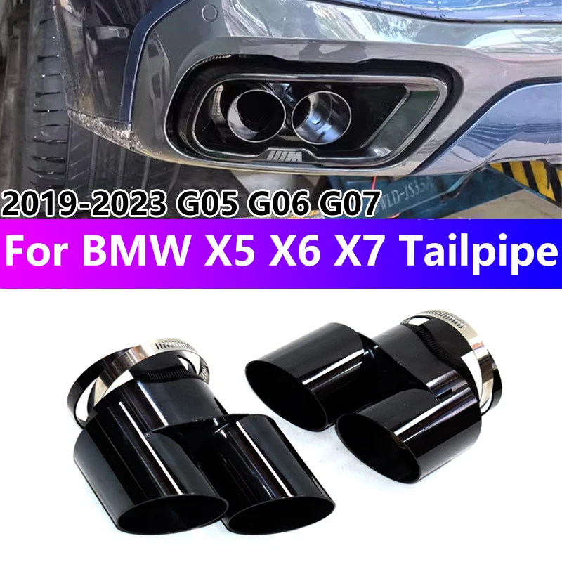 For BMW G05 X5 G06 X6 Upgrade High-end 304 Stainless Steel Black Double Out Muffler Tip Nozzle