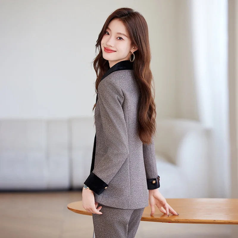 Winter Women Fashion Elegant Woolen Pantsuit Vintage Chic Blazer Jackets and Pants Two Pieces Set Female Clothes Outfits