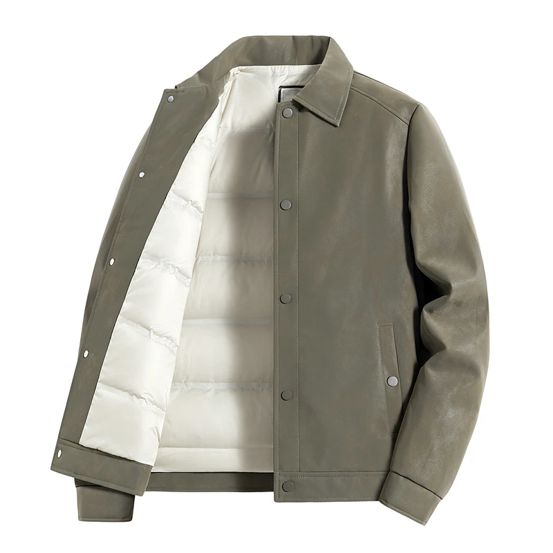 

High-quality, fashionable and stylish lapel down jacket for middle-aged and young people, 50 white duck down casual deerskin dow