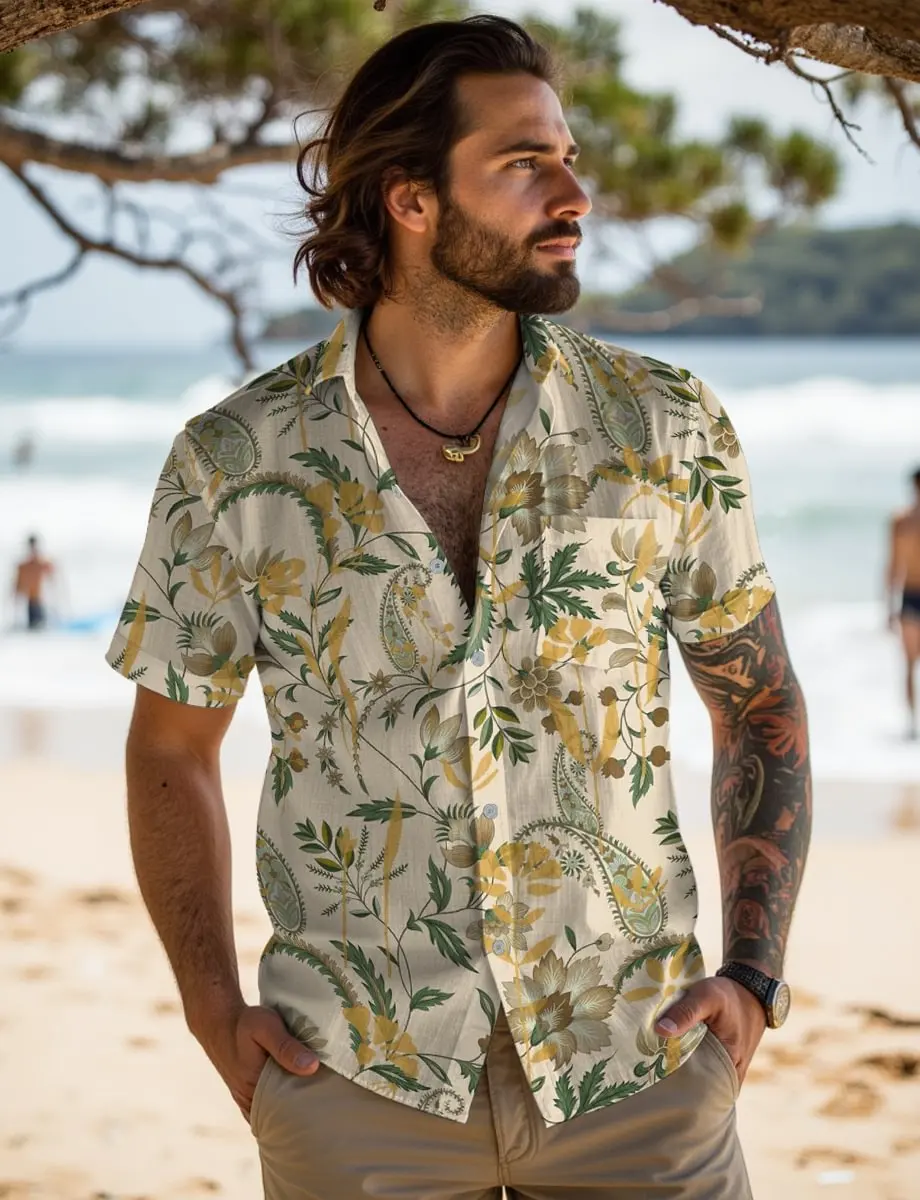 Summer new men's Hawaiian style printed short sleeved shirt, Hawaiian street top, casual and comfortable shirt