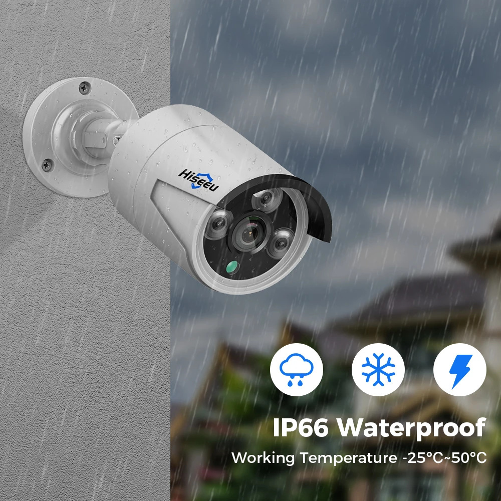 Hiseeu-Caméra IP POE HD 4MP/5MP, étanche IP66, avec vision nocturne, pour système de vidéosurveillance domestique XMEye