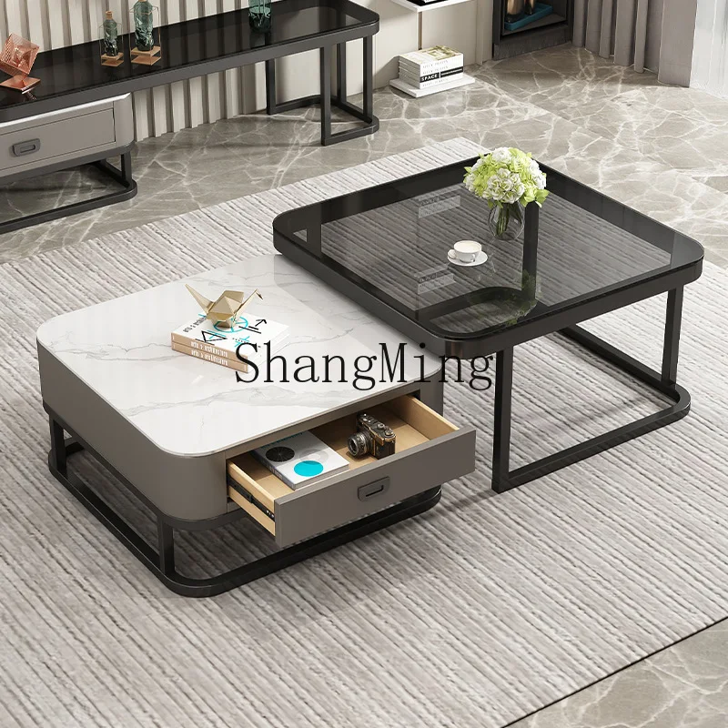 

FG rock slab coffee table small apartment living room home new light luxury high-end side table combination