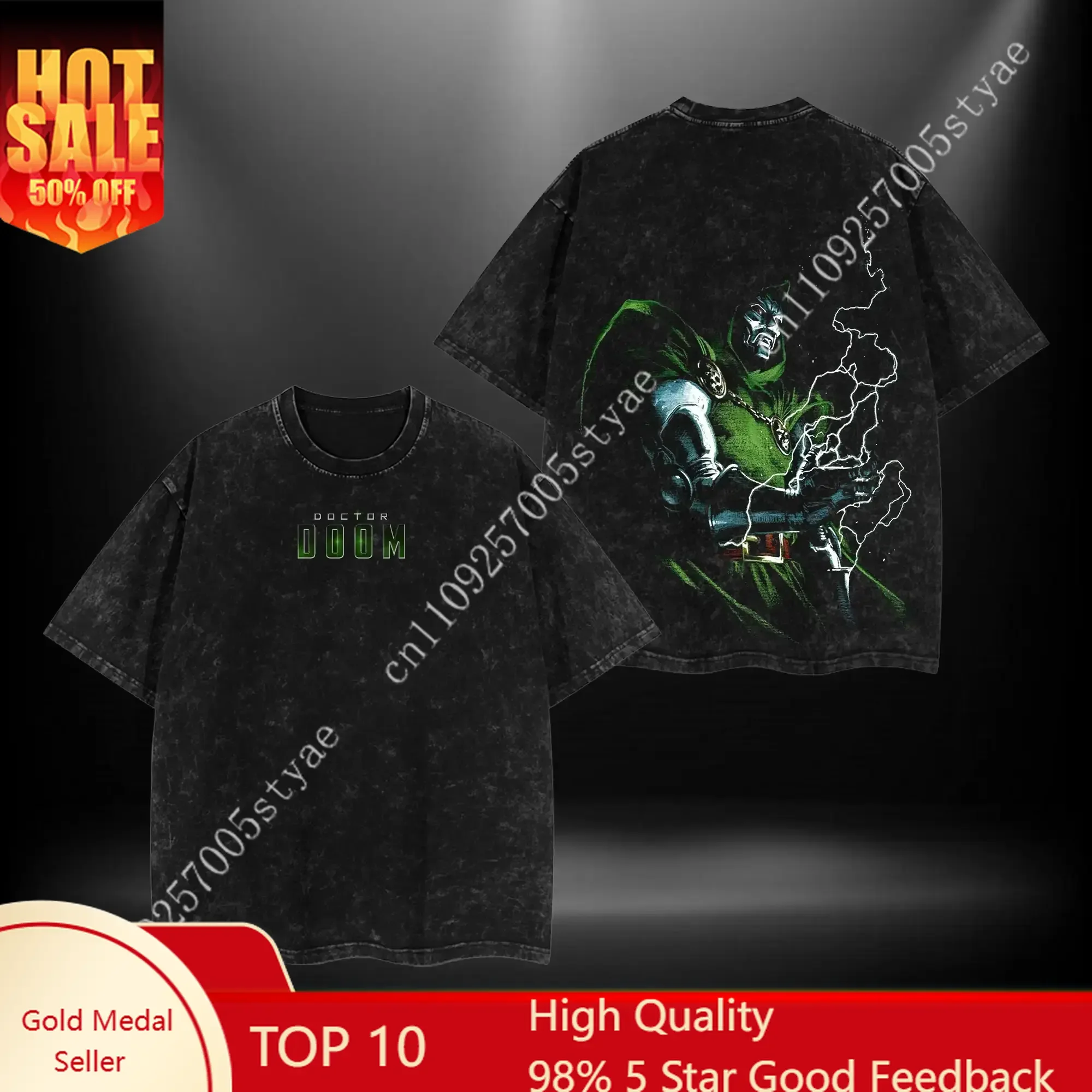 

Marvel DR.DOOM V2 MCU Comic Double Printed Oversize Acid Washed Tee TV Series Graphic Top Cotton Streetwear T-Shirt boys me