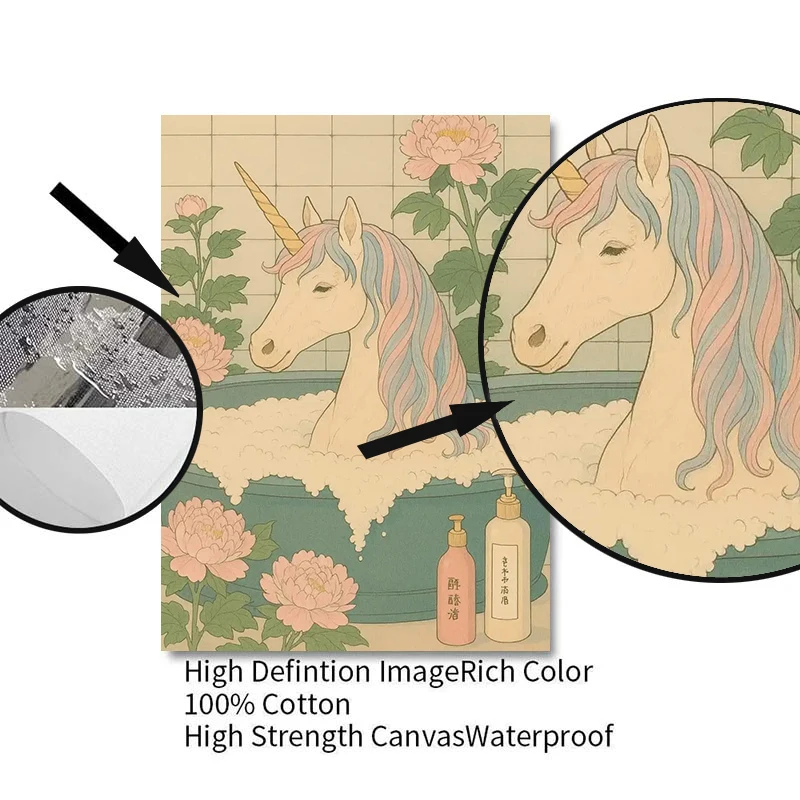 حيوانات لطيفة في ملصقات الدش على الطراز الياباني عمل فني مريح يطبع ملتوية للحمام من القماش صور جدارية لديكور المنزل والحمام