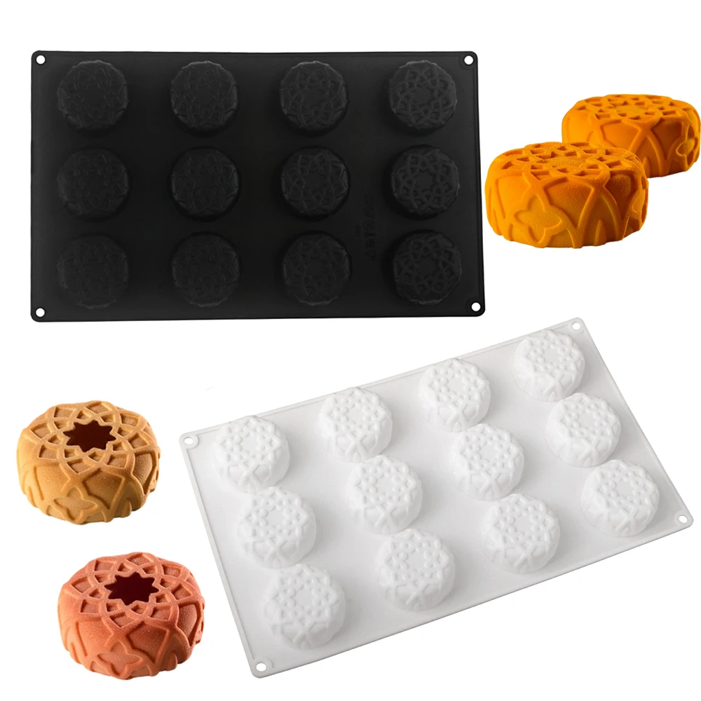 12 cavidades dahab mousse sobremesa molde de silicone redondo mini bolo molde de chocolate chá da tarde sobremesa molde de cozimento