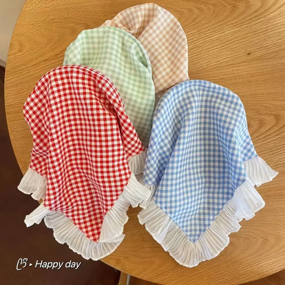 Головной убор в пасторальном стиле Ins, треугольный кружевной аксессуар для волос, в клетку, для ленивых людей