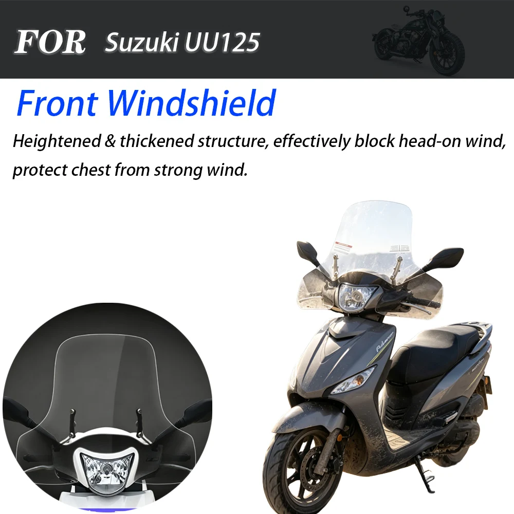 Scooter Heightened Widened Large Front Windshield Hand‑Guard Version Wind Deflector Fit Suzuki UU125 Mod Accessories