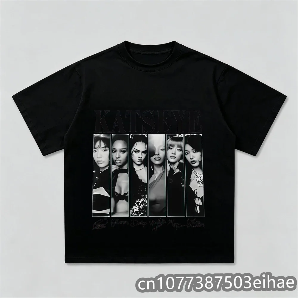 Katseye Kpop T-shirt Trendy Outfits Casual Cool Aesthetic Oversized Tee Shirt Gift Kpop Fans Street Y2k Hip Hop Female Clothing