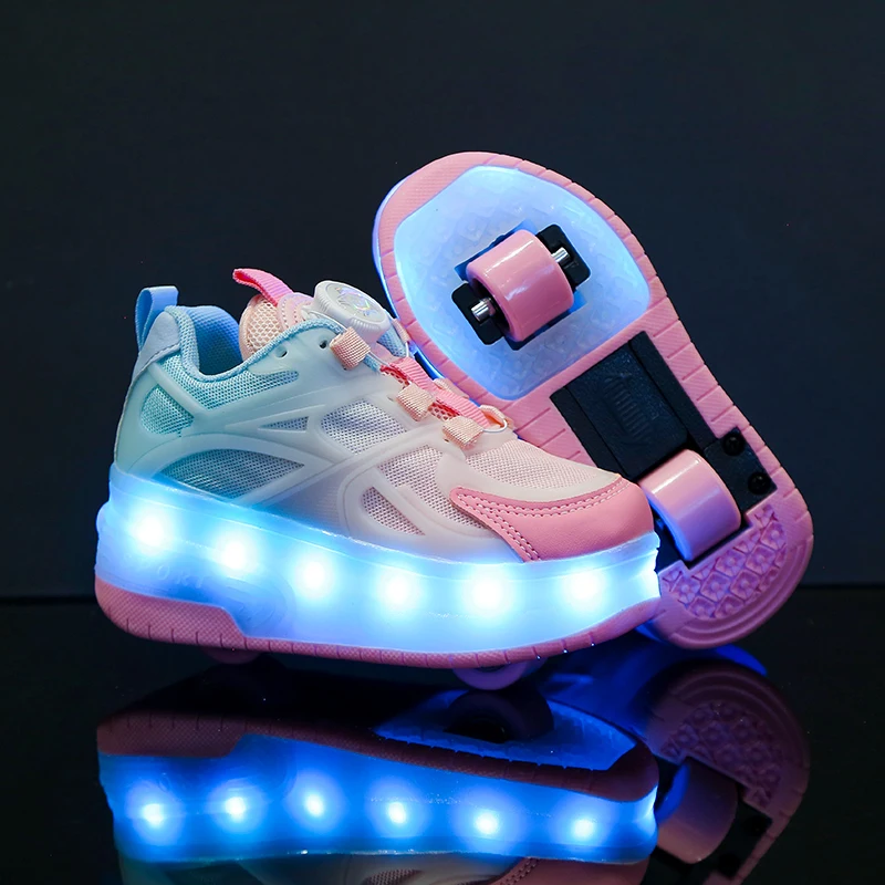 Kid Boys Girls Flashing Roller Skate Shoes Children Fashion LED Light Up Shoes USB Charging Luminous Wheels Sneakers for Street