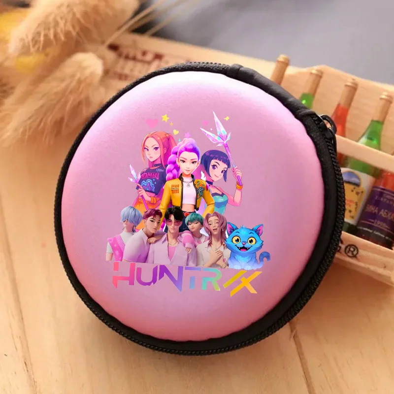

KPop Demon Hunters сумка для наушников на молнии портативная круглая коробка для хранения квадратный кабель для передачи данных чехлы для зарядных устройств защитный пакет карт для наушников