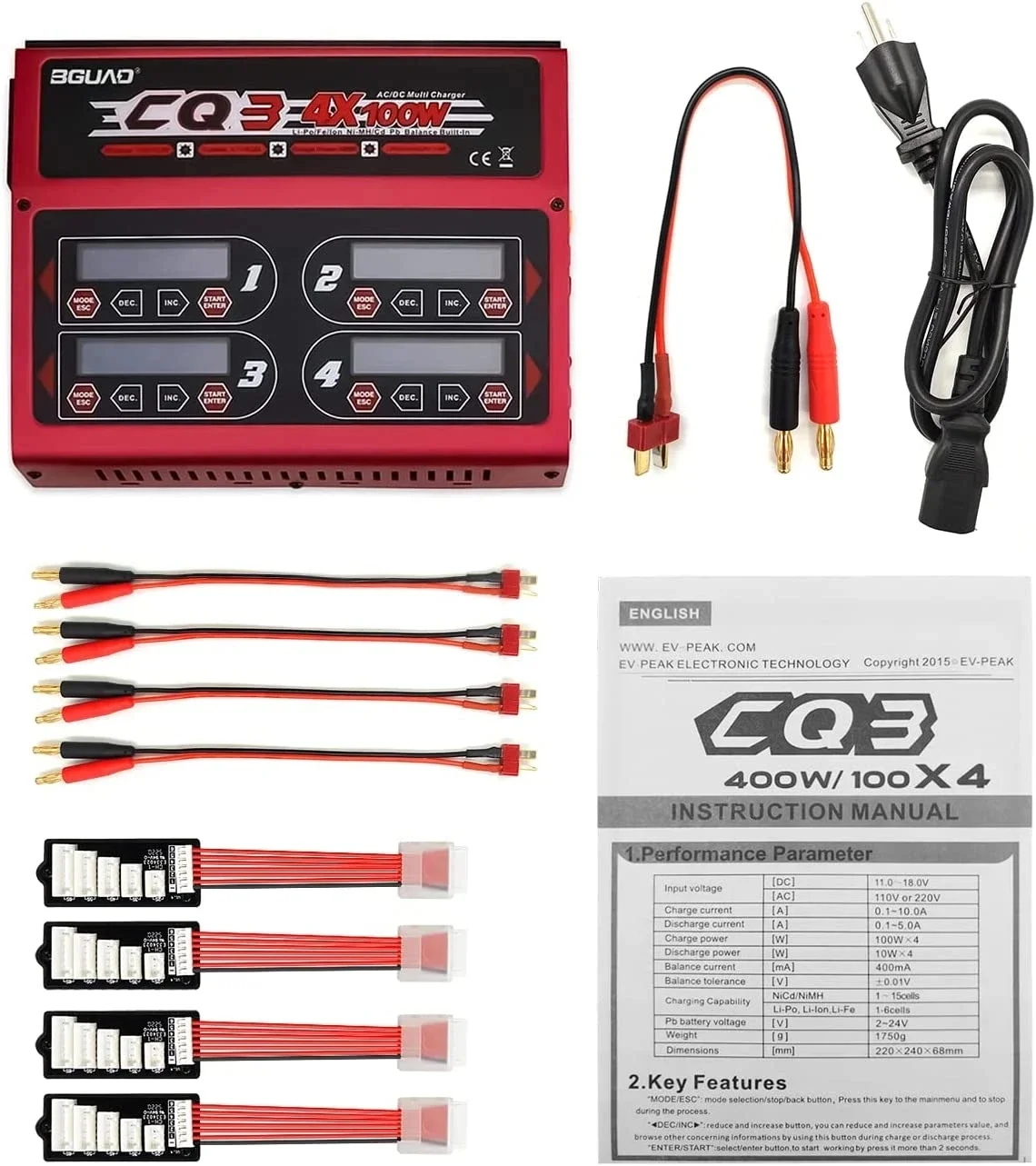 

Балансное зарядное устройство BGUAD CQ3 100 Вт 10 А 1-6S AC100-240 В постоянного тока 11,0 В-18,0 В с платой адаптера JST_XH для NiMH NiCd аккумулятора LiPo LiFe
