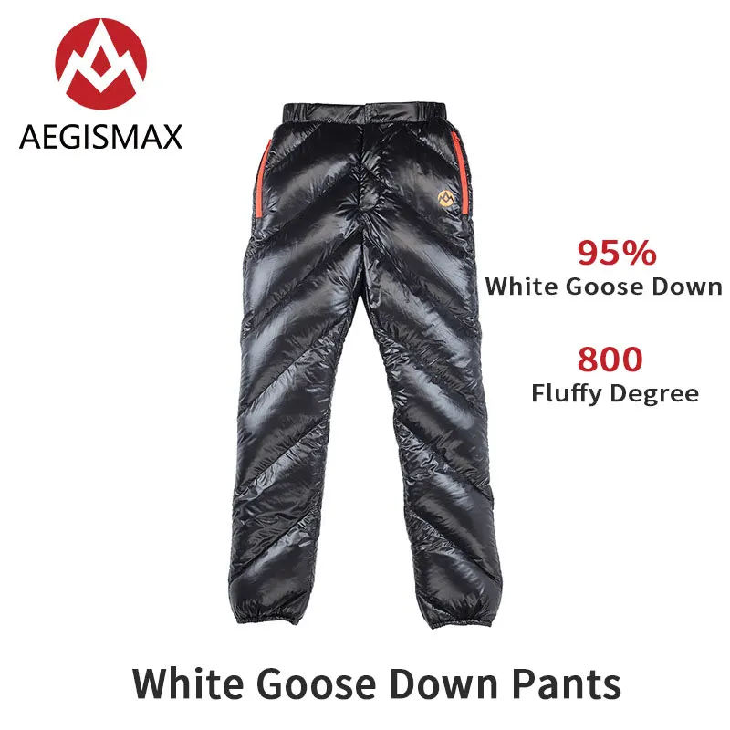 AEGISMAX Winter Outdoor Down Keep Warm Pants Thickening 800FP Camping Pants 95% White Goose Down Pants Waterproof UltraLight