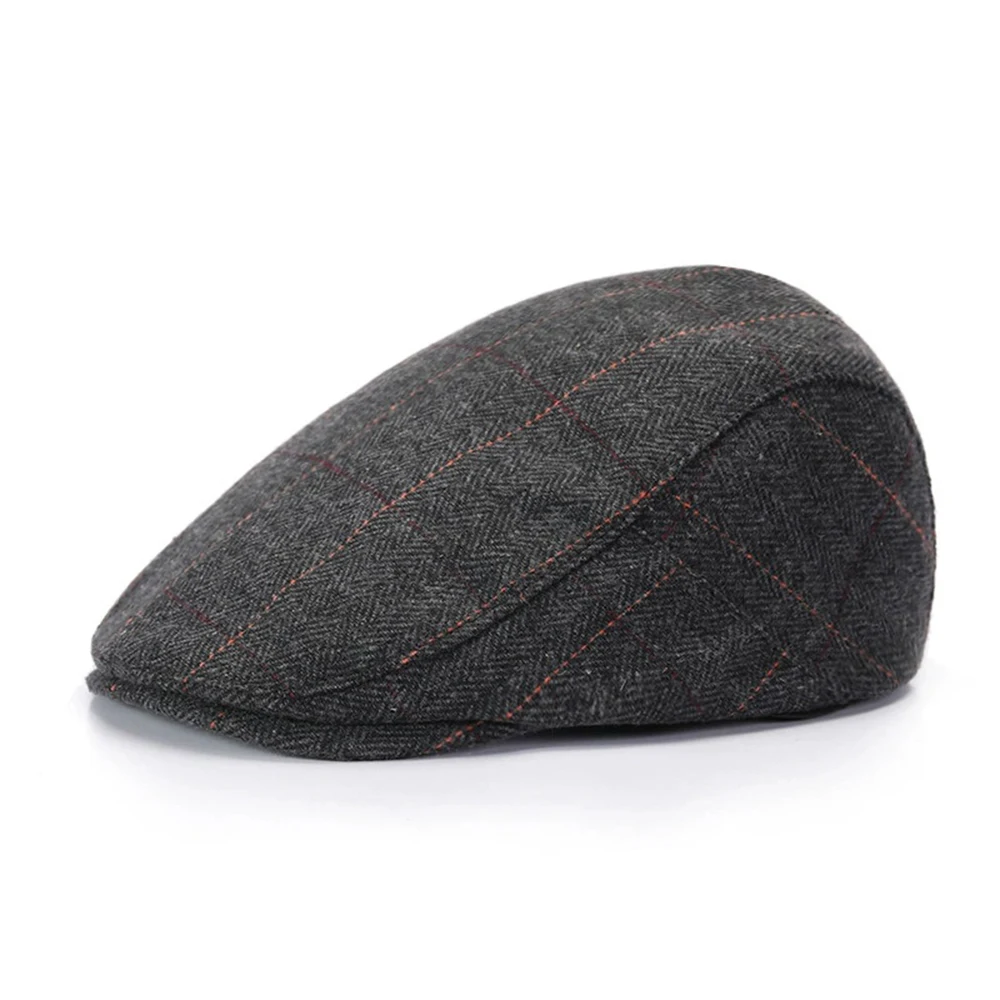 Autumn Winter Retro Men Newsboy Caps Herringbone Grid with Red Line British Painters Hats Flat Cap Hip Hop Berets