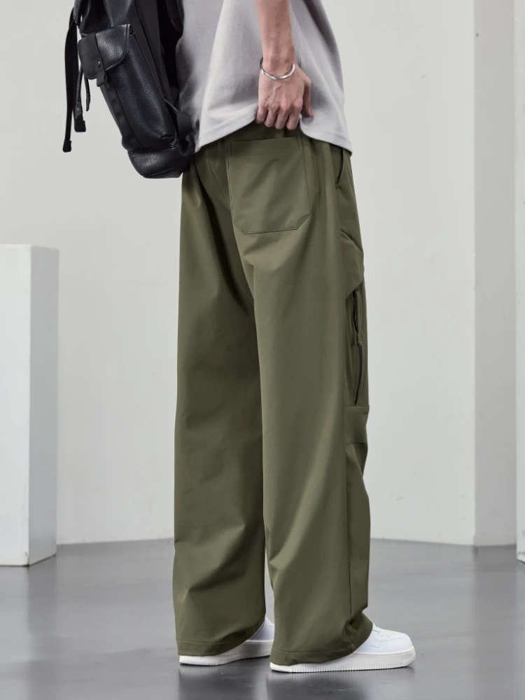 Calça cargo masculina de secagem rápida com bolsos zip tamanho grande 8xl 7xl 6xl verão gelo seda resfriamento moletom solto ajuste calças retas