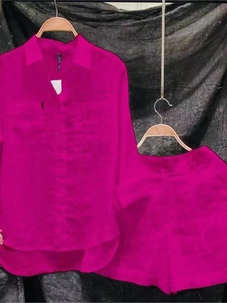 موضة جديدة قميص أبيض طويل الأكمام والسراويل قطعتين مجموعات امرأة ربيع الخريف القطن الكتان عادية المنزل 2 قطعة مجموعة للنساء