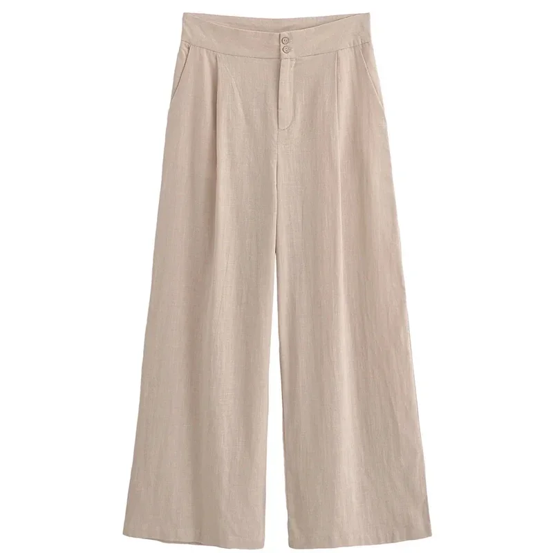 TRAF 2024 pantaloni larghi estivi donna pantaloni a gamba larga a vita alta donna Streetwear pantaloni fluidi pieghettati pantaloni larghi larghi in