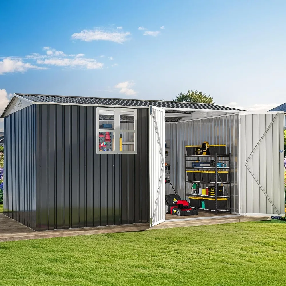 Store Best-Sellers Best Selling 12x8ft Outdoor Metal Storage Shed with Window Lockable Tool Shed Sloped Roof Steel Garden Shed f
