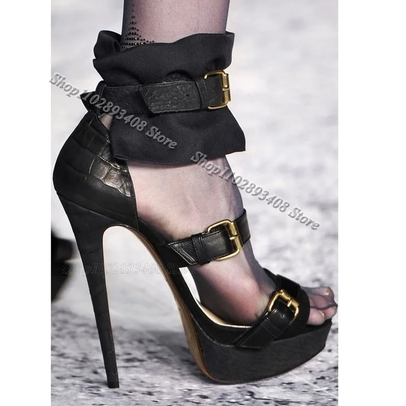 Trim Platform Cover Heels Sandals Stiletto Heels Ankle Buckle British Style Fashion Women Dress Party Shoes Zapatos Para Mujere