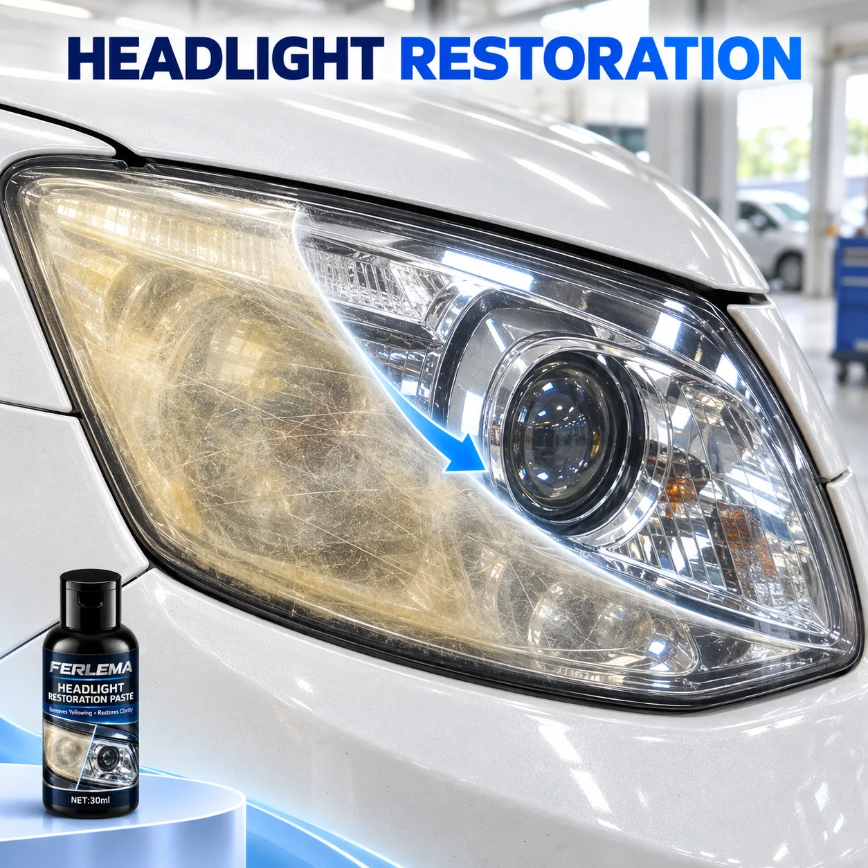 Car Headlamp Restoration Polishing Paste, Auto Head Light Cleaner for Oxidation Yellowing, Restore Clear Headlight Surface