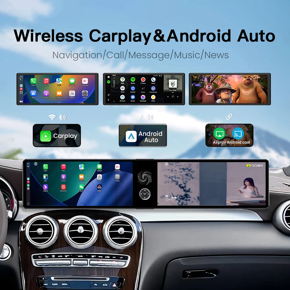 Dual Screen 12.3 Carplay Android 14 Car GPS Navigation For Mercedes Benz GLC 2015-2021 Head Unit Multimedia Player Car Radio