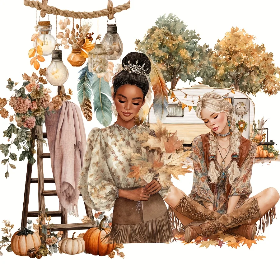 117 قطعة-144 قطعة ملصقات موضوع الخريف لديكور تغليف الهدايا ، حرفة الورق ، ملصق مجلة الألبوم ، لوازم القصاصات ، فن المشبك #6