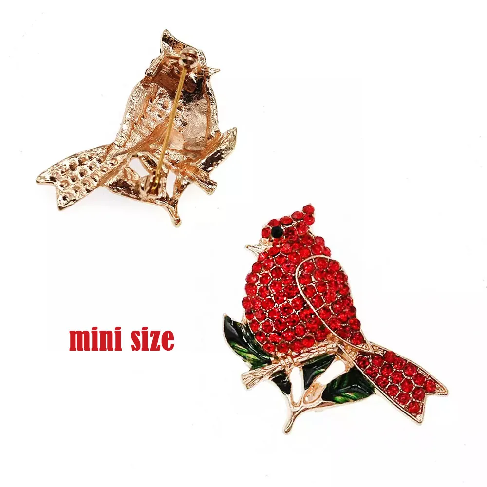 

1 PCS Free Shipping Small Delicate Rhinestone Christmas Decoration Red Cardinal Bird Brooch Animal Brooches