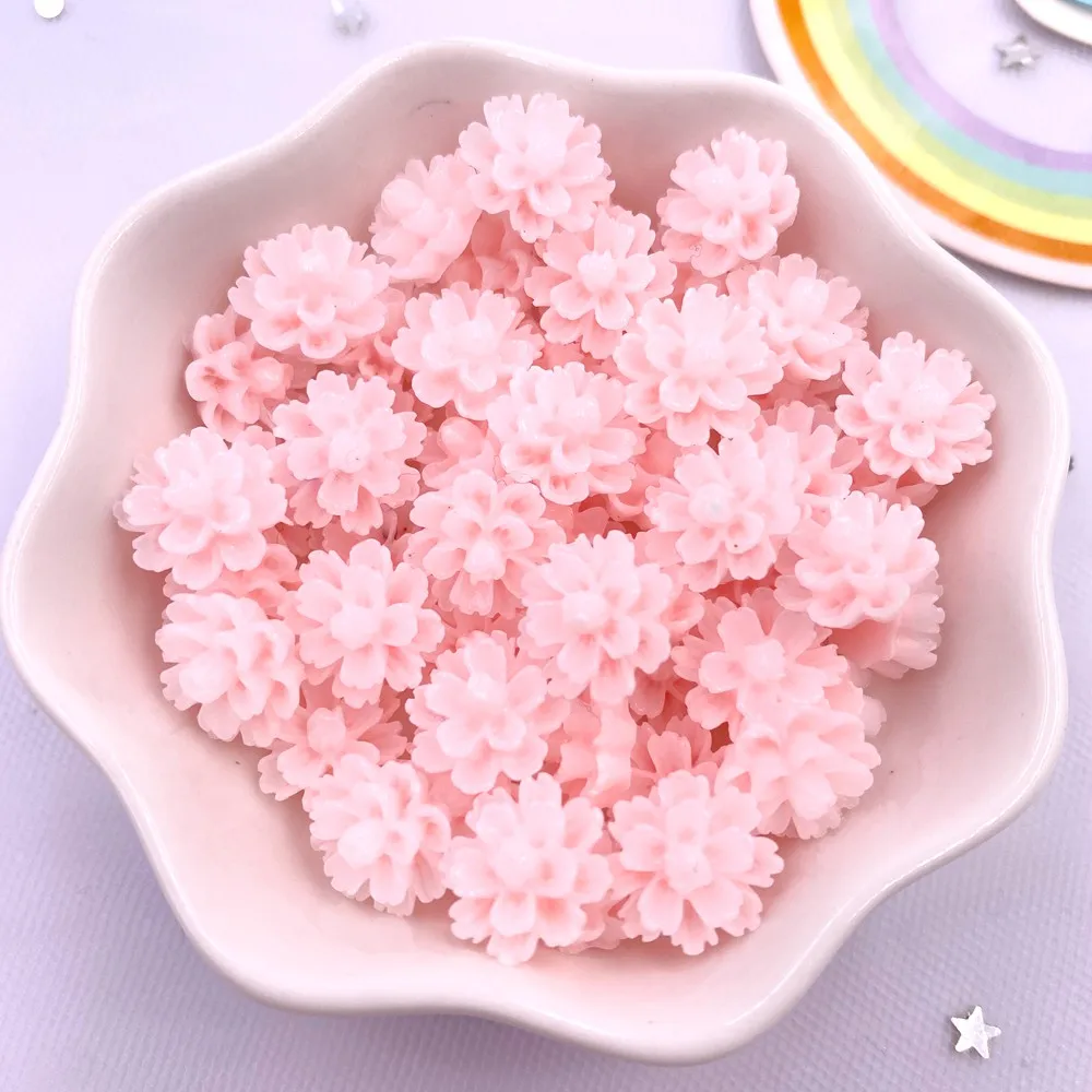 12mm Resin Double Layer Candy Color Flatback Flower Rhinestone 50Pcs Scrapbook Ornament Figurines  Appliques Crafts DIY Nail Art
