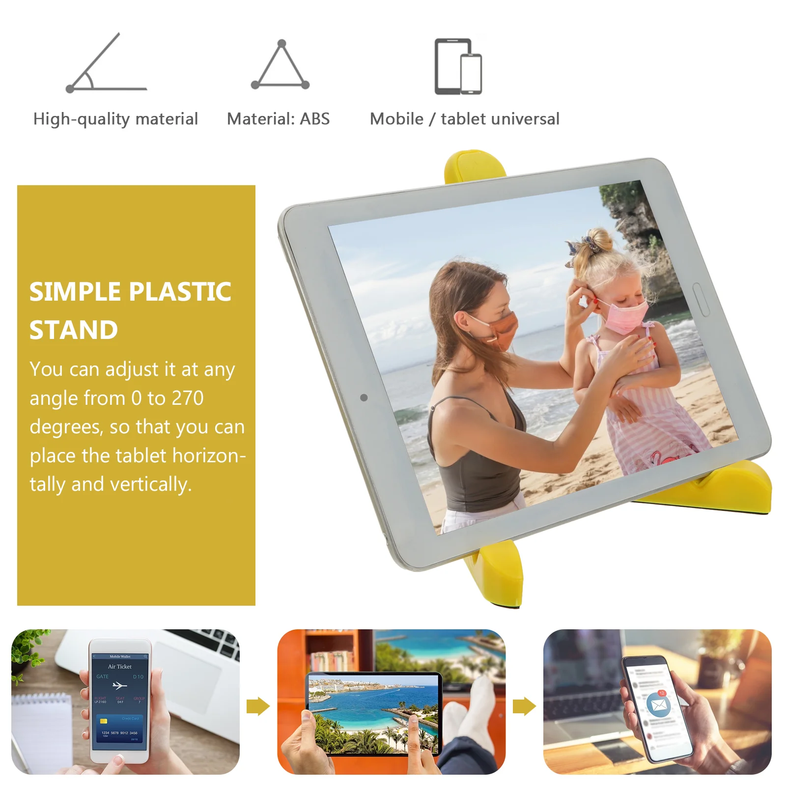 Simple Mobile Phone Holder Tablet Stand Triangular Folding Bracket for Desk Yellow Abs