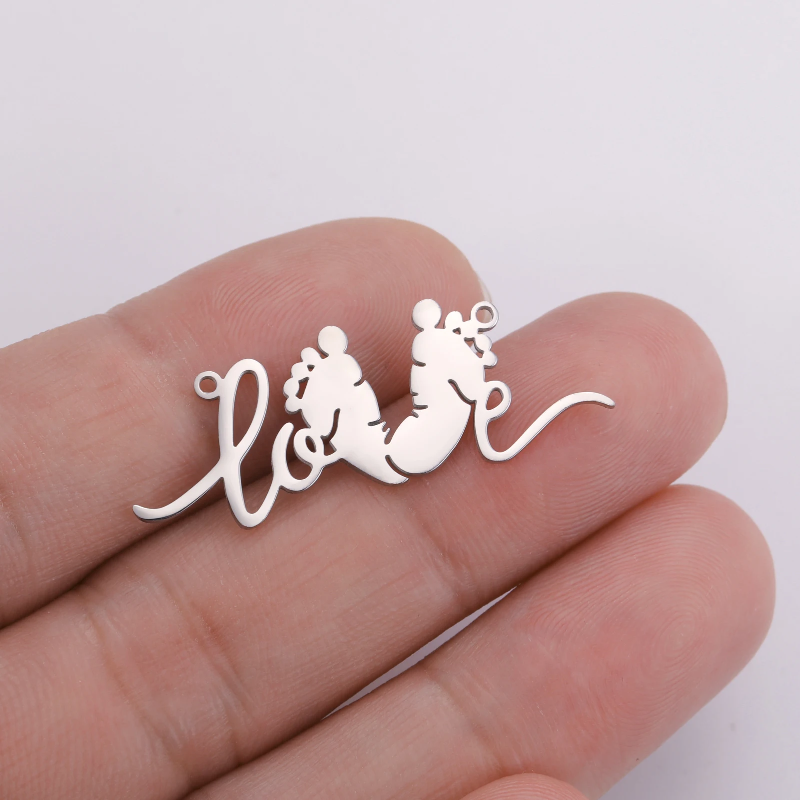 5pcs/lot Romantic Stainless Steel Love Foot Pendant For Newborn Baby Gift DIY Necklace Jewelry Accessories