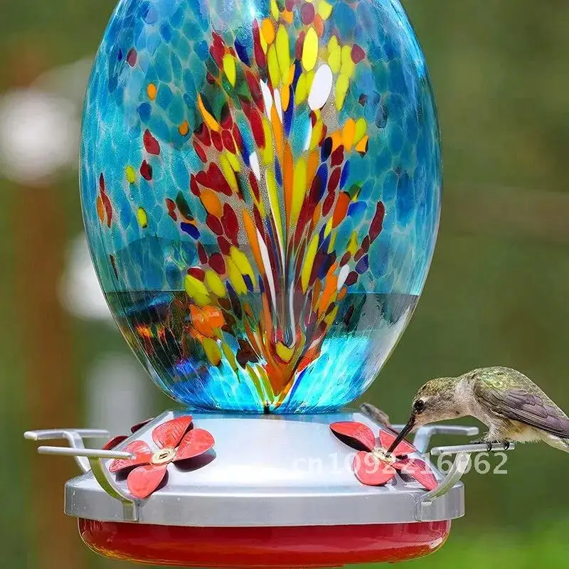 

Colorful Hummingbird Food Glass Hand Blown Feeder Feeder Yard Feeding for Bowl Drinker Water Garden Decoration