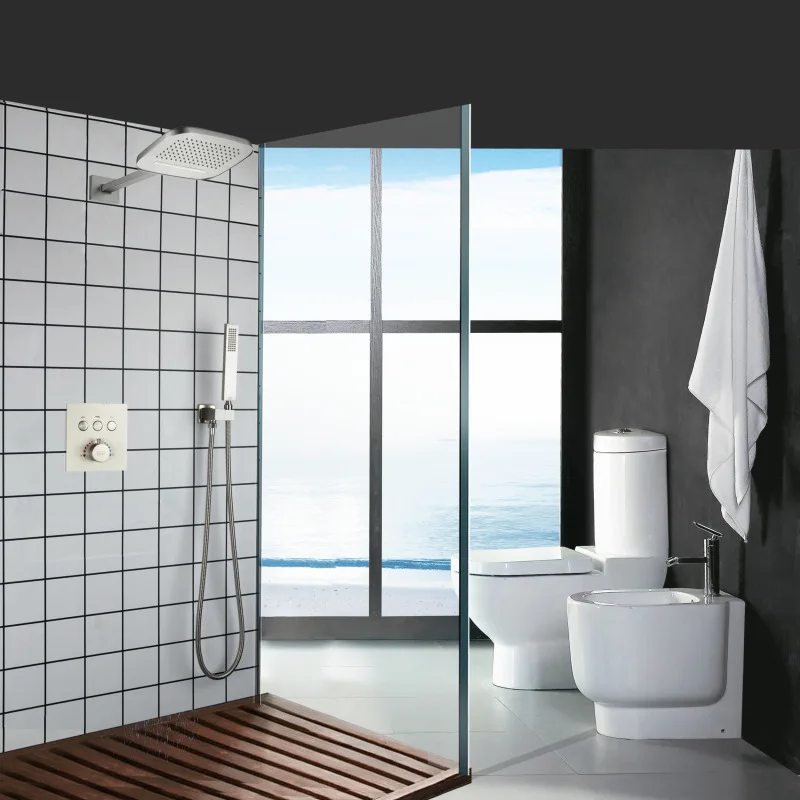 Bathroom Shower Concealed Shower Head Thermostatic Button Three Function Main Body Flying Rain Waterfall Shower Head Set