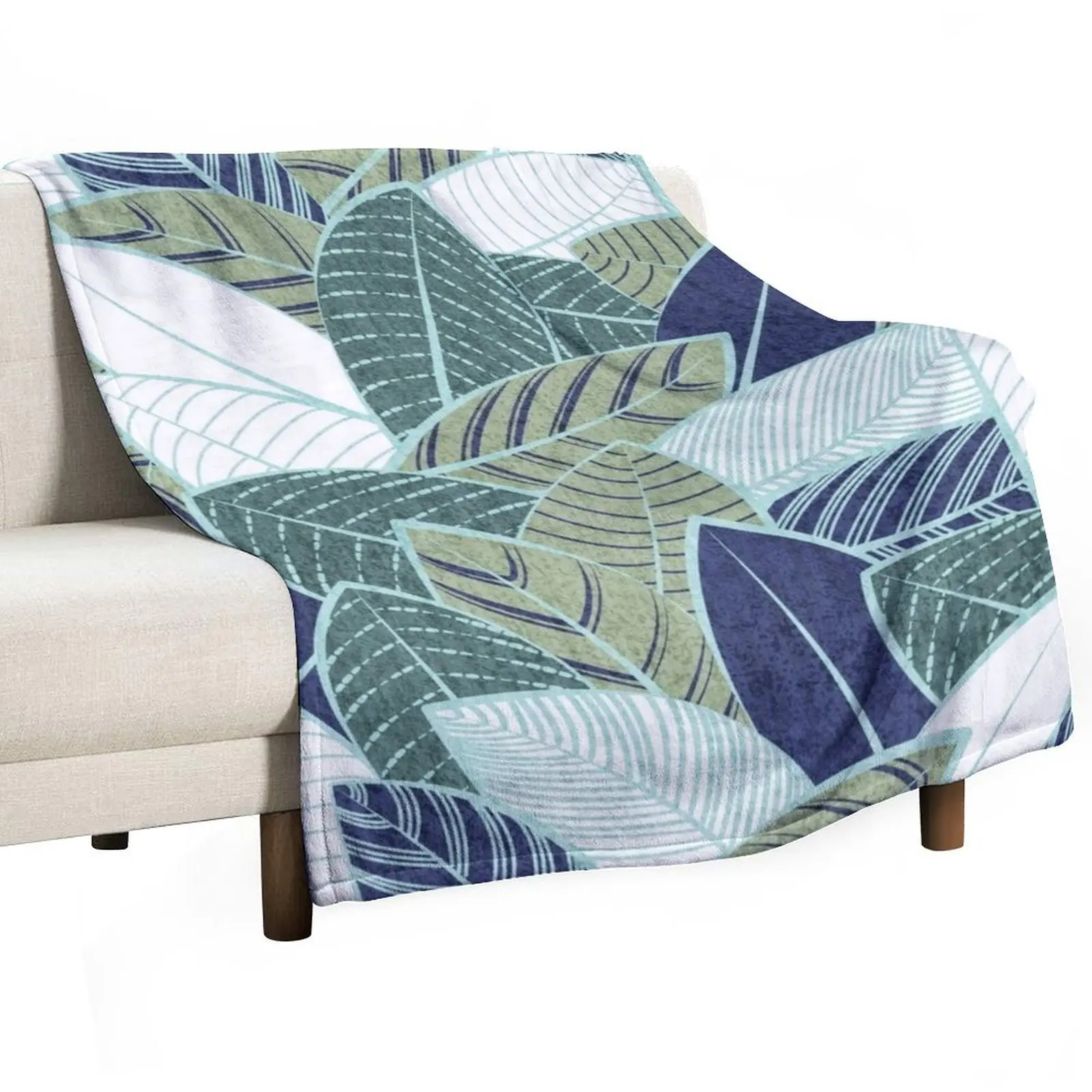 

Leaf wall // navy blue pine and sage green leaves mint lines Throw Blanket For Baby warm winter Extra Large Throw manga Blankets